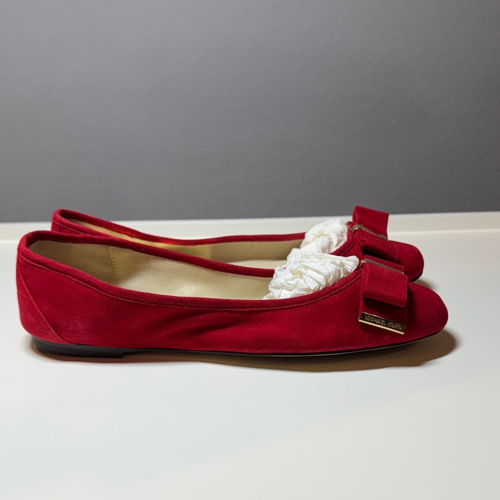 Michael Kors Red Suede Flats with Bow - Picture 2 of 5